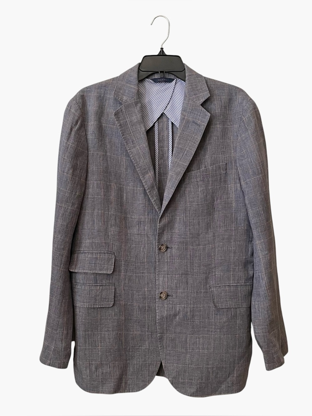 Brooks Brothers Slim Fit Glen Plaid Sport Coat Blazer Men's Size 38R Gray Linen